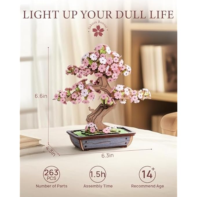 SAKURA BONSAI 3D PUZZLE, WOODEN MODEL KITS FOR ADULTS TO BUILD, DIY CLASSIC SAKURA CONSTRUCTION CRAFT KITS, IDEAL AS HOME DECOR, CHRISTMAS AND BIRTHDAY GIFT - Image 3